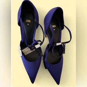 Zara Deep Purple Satin Pointed Toe Ankle-Strap Heels